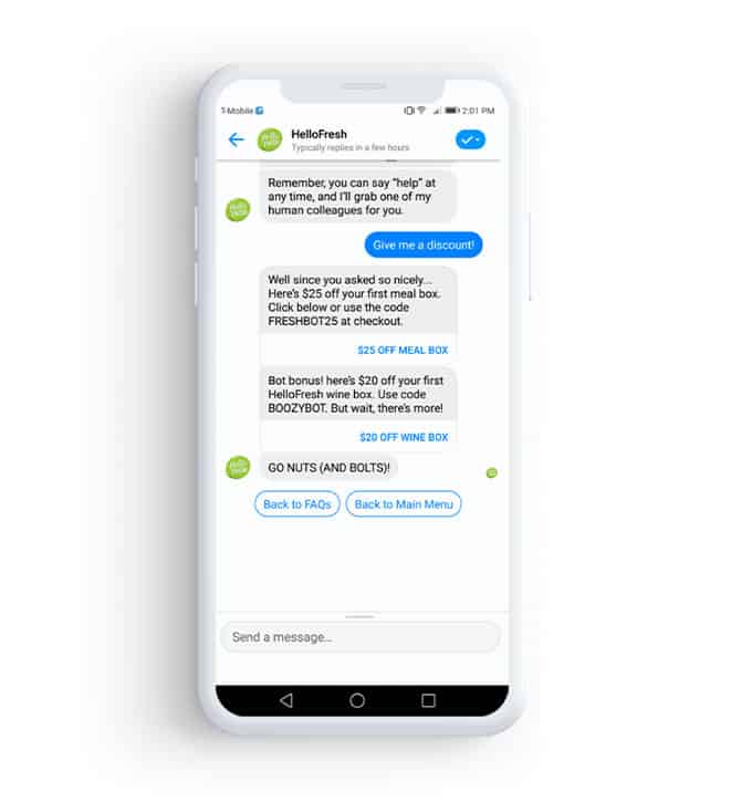 Cross-Sell, Up-Sell, and Down-Sell Using Strong Offers through chatbots